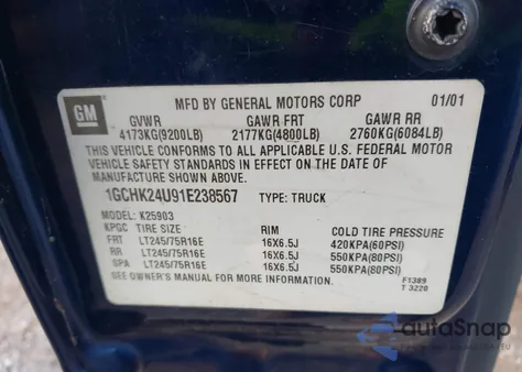 2001 Chevrolet Silverado 2500Hd Ls z USA, uszkodzony, nr VIN 1GCHK24U91E238567